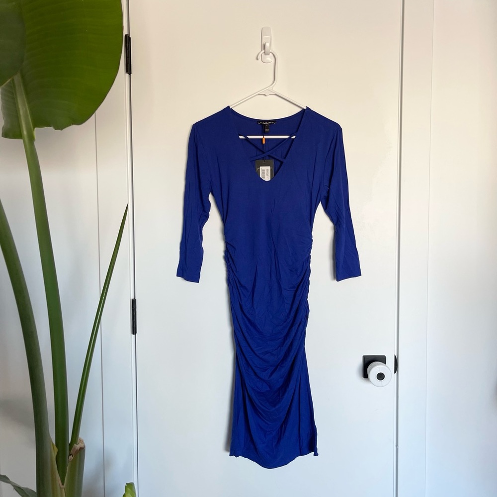 NEW Isabella Oliver Maternity Dress Cobalt Blue Sz 2 Bodycon Ruching